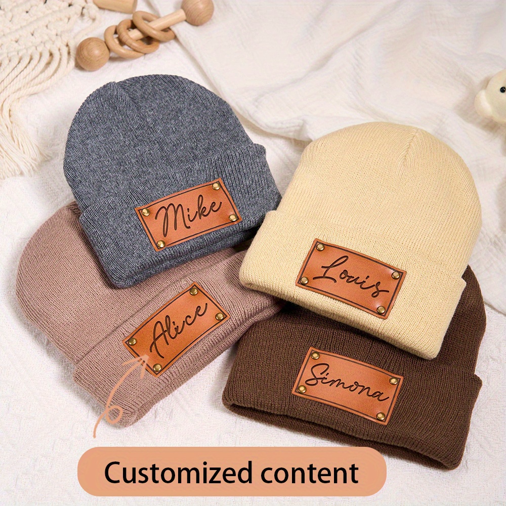Beanie Cuffed Knit - Bonnet en cuir personnalisé avec patch,