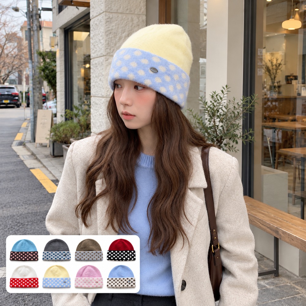Bonnet tricoté à pois pour fem - Beanie Cuffed Knit avis et prix