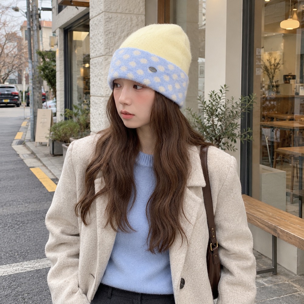 Bonnet tricoté à pois pour fem - Beanie Cuffed Knit avis et prix