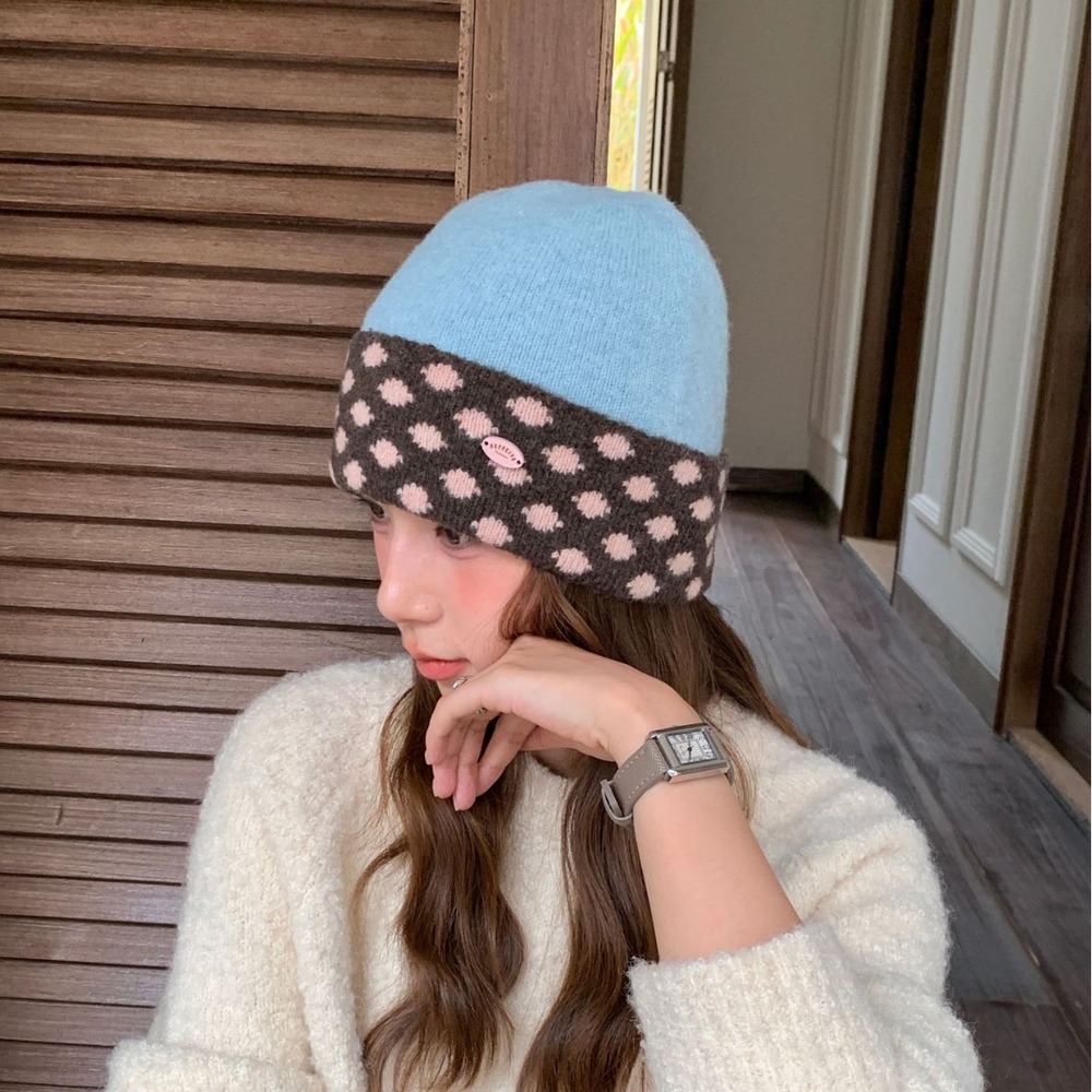 Bonnet tricoté à pois pour fem - Beanie Cuffed Knit avis et prix