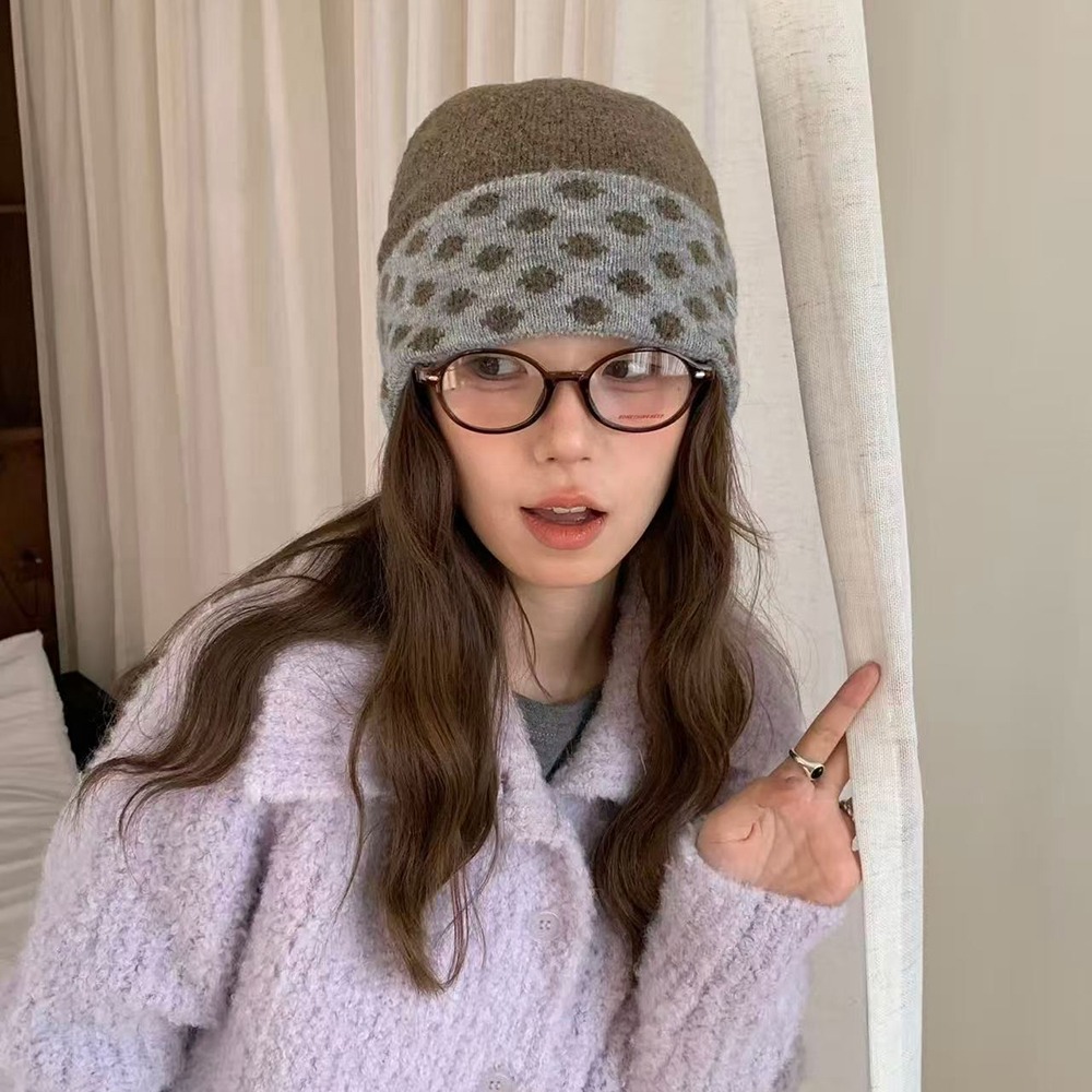 Bonnet tricoté à pois pour fem - Beanie Cuffed Knit avis et prix